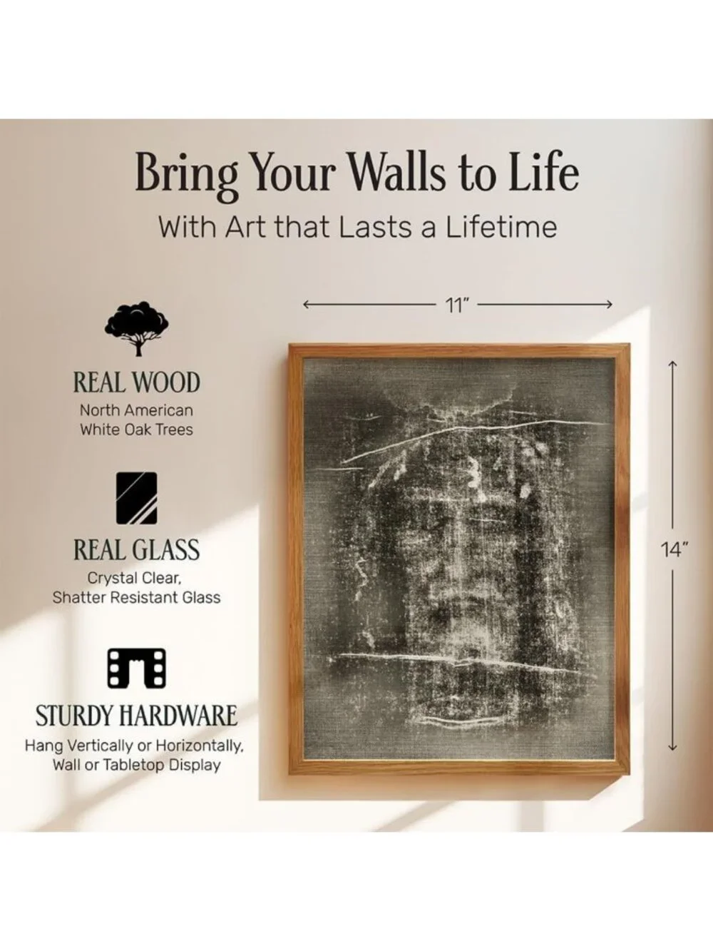Large Jesus Wall Art - 11x14 Framed Shroud of Turin Poster, Christian Decor